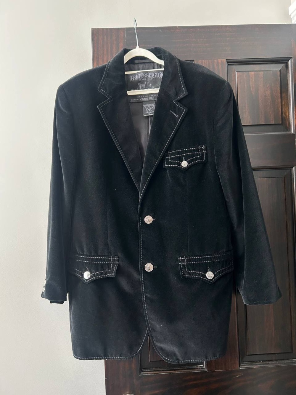True Religion Velvet Blazer Jacket Black SilverButtons Men’s Big T Vintage Style